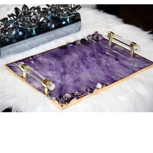 Plateau de service en bois et résine de vente chaude avec sous-verres plateau de canapé en noyer noir avec plateau décoratif en résine époxy - Product Image 3