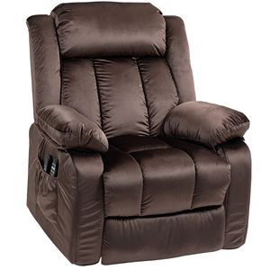 Poltrona Reclinabile Moderna Marrone per Anziani con Sollevamento Elettrico, USB, Massaggio, Riscaldamento, Telecomando, Rivestimento in Pelle e Imbottitura in Spugna - Product Image 1