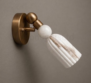 Brass Wall <b>Sconce</b>, Italian Marble Alabaster Wall Light, Mid Century Modern Vintage Brass <b>Lighting</b> Fixture, Luxury Bathroom Vanit - Product Image 4