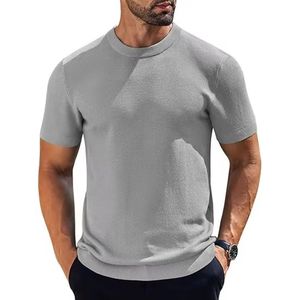 Camiseta de Algodón a Rayas Verde Oliva y Gris para Hombre, Cuello Redondo, Manga Corta, Informal, Veraniega, Transpirable, Suave, Corte Regular, para Actividades al Aire Libre - Product Image 5