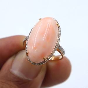 Anillo de Plata de Ley 925 Chapado en Oro Rosa con Coral Natural y Diamantes, Anillo de Piedras Preciosas, Anillo de Regalo, Joyería, Anillo para Mujer - Product Image 3