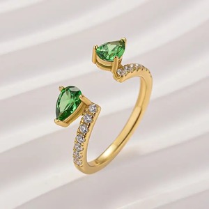 Elegant 925 Moissanite Green Stone Pear Cut Yellow Gold <b>Open</b> Wedding Band In Sterling Silver White Gold Plated Moissanite <b>Ring</b> - Product Image 3