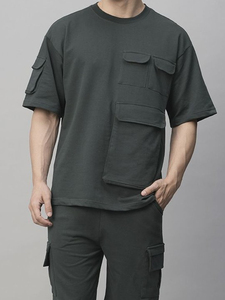 Conjunto de Camiseta y Pantalones Cortos Transpirables para Hombre, 100% Algodón Orgánico de Alta Calidad, Conjunto Deportivo de Verano para Hombre - Product Image 5