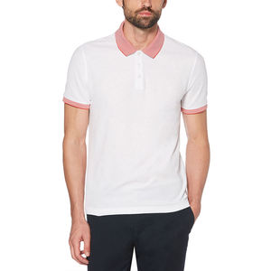 Polo de performance à manches courtes pour homme avec logo personnalisé, coupe ajustée, col contrasté, bleu marine, piqué de haute qualité, athlétique - Product Image 6