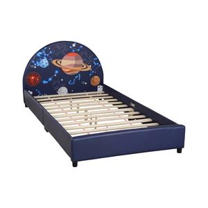 Cama Infantil con Armazón de Madera y Tapicería de Terciopelo, Madera Sólida Ecológica y Duradera, para Apartamento, Dormitorio, Escuela, Hotel - Product Image 3