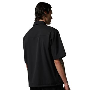 <b>Men</b> Nylon Drawcord <b>Shirt</b> Short Sleeve Lightweight Casual <b>Utility</b> Top Solid Black Relaxed Fit OEM Wholesale Supply - Product Image 6