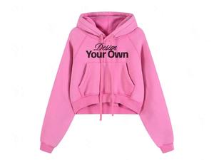 Sudadera con Capucha Rosa Corta de Jersey Sólido Cómoda con Logo Personalizado, Estampado Frontal en el Pecho, Oversize para Mujer, OEM - Product Image 1
