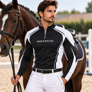 Camisa de Competición Ecuestre Personalizada para Hombre |   Camisa de equitación premium de poliéster de 220 GSM con manga larga y cremallera de un cuarto - Product Image 1
