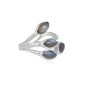 Anillo de Labradorita Natural con Forma de Marquesa y Ramas de Hojas con Múltiples Piedras para Mujer, Hecho a Mano en Plata de Ley 925 - Product Image 2