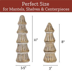 Juego de 2 Árboles de Navidad de Madera Tallados a Mano, Estilo Vintage, Color Blanco Desgastado, Decoración Navideña para Interiores, Madera de Mango - Product Image 3