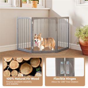 Cancello per Animali Domestici Moderno in Legno Grigio 160x76 cm, con Chiusura a Bottone, per Interni ed Esterni, Elegante in Metallo - Product Image 6