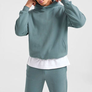 Sweat-shirt à capuche pour homme, couleur turquoise, coupe ample, couleur unie, tricoté, 100% coton, anti-rétrécissement, avec poche, pull-over, vêtement d'automne - Product Image 1