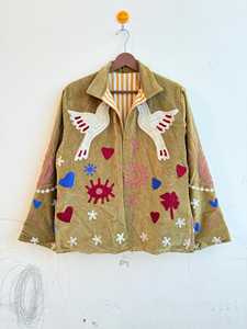 Suzani Embroidered <b>Quilted</b> <b>Jacket</b> Reversible Eco-Friendly Breathable Cotton Viscose Blend Floral <b>Pattern</b> Belt Closure Regular - Product Image 1