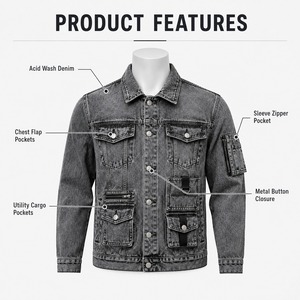 Vestes en jean pour hommes, confectionnées en tissu de coton durable, coupes modernes et finitions élégantes pour tenues décontractées et au quotidien. - Product Image 6