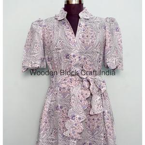 Robe décontractée en tissu 100% coton pour filles, femmes, dames, mi-longue, confortable, coupe évasée, col en V, manches courtes, robe formelle, imprimé floral, élégante - Product Image 4
