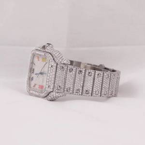 Montre rectangulaire en acier inoxydable sertie de diamants de luxe avec cadran à chiffres romains, verre saphir, bracelet de 20 mm - Product Image 3
