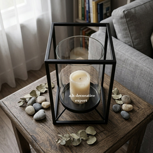 Modern Industrial Matte Black Metal <b>Lantern</b> with Cylinder Glass Hurricane Farmhouse Home Decor Tabletop <b>Candle</b> <b>Lantern</b> - Product Image 2