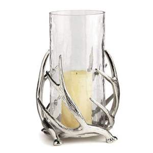 Support de bougie en métal nickelé en forme de bois de cerf avec verre transparent, finition argentée, style antique brillant, en vente - Product Image 3