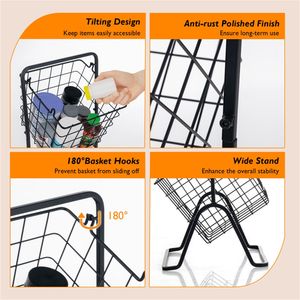 Convertible 3-Tier to 1.5-Tier Fruit <b>Basket</b> Stand with Removable <b>Wire</b> Bowls Black Metal Frame and Non-Slip Pads - Product Image 3