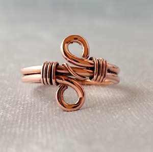 Bague en cuivre pur vintage multi-couches à boucle ondulée, surface ouverte, bord en cuivre massif - Product Image 5