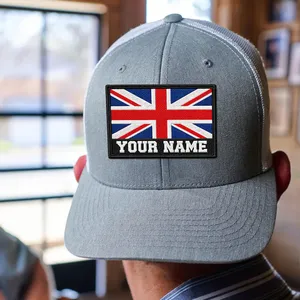 Écusson brodé personnalisé du drapeau britannique, badge nominatif thermocollant pour chapeau, tissu en toile, forme rectangulaire - Product Image 1
