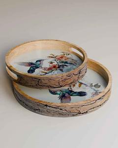 Plat de service artisanal pour mariage, décoration de table, plateau de service pour la restauration, finition émaillée imprimée, plateaux de service en bois - Product Image 1