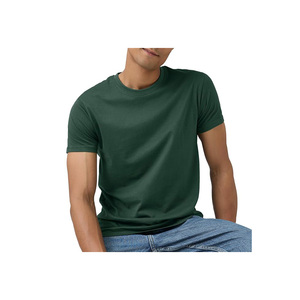 Camiseta de Algodón Lisa Verde para Hombre, Manga Corta, Cuello Redondo, Corte Regular, Color Sólido, Tejido Jersey Informal - Product Image 6