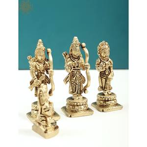 Sculpture en laiton de 3 pouces faite à la main petit Ram Darbar Idol Home Decor fabriqué en Inde - Product Image 2