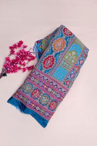 Tela con estampado geométrico azul cielo y borde grueso para diseño de kurti, material para vestidos, tela para ropa étnica. - Product Image 6