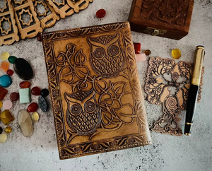 Owl <b>Leather</b> Hardcover Journal with Lock Book of Shadow Vintage Antique Paper Handmade <b>Leather</b> Embossed <b>Diary</b> - Product Image 1