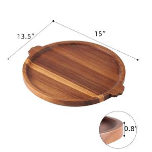 Plateau de charcuterie rond en bois d'acacia avec poignées, plateau décoratif pour table basse ou ottoman - Product Image 4