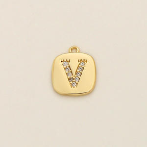 Collier avec pendentif en forme de croix à 26 lettres, pendentif carré en or véritable 14 carats, plaqué cuivre, pendentifs à la mode Europe Amérique, breloques - Product Image 3