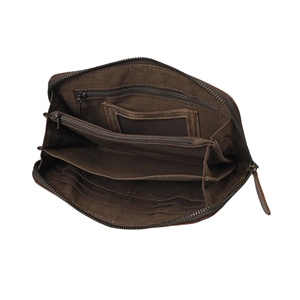 Cartera de mujer de cuero de vaca occidental con pelo, de grano completo, con cremallera y borde con tachuelas - Product Image 5