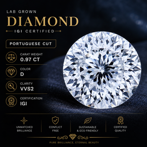 Diamant cultivé en laboratoire (CVD) de 0,97 ct, taille ronde portugaise modifiée, certifié IGI, pureté VVS, pierre libre pour la création de bijoux personnalisés et de créateurs - Product Image 1