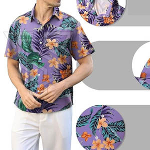 T-shirts hawaïens pour hommes, coupe ajustée, 100% coton, manches courtes, col montant, respirants - Vente en ligne à bas prix - Product Image 3