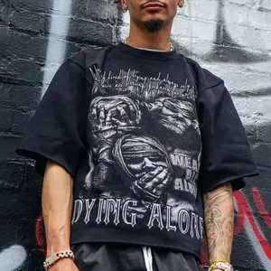 Camiseta Gótica Vintage para Hombre, Corte Regular, Algodón Grueso, Estilo Y2K, Sin Emociones, Streetwear, 300g, Secado Rápido, Transpirable - Product Image 3