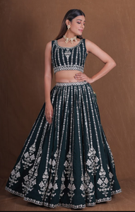 Conjunto de Lehenga de Georgette Adornado con Dupatta de Tela de Red, Vestido Bordado sin Mangas para Bodas y Fiestas para Mujer - Product Image 3