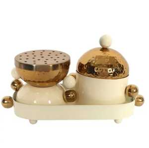 Luxury Arabic Bakhoor Burner Set with Wooden Tray Metal Oud Incense Holder for Modern Majlis <b>Decor</b> & Ramadan Gift Set - Product Image 3