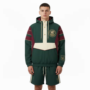 Unisex Solid Hooded Casual Spring Jacket and Shorts Set Windproof 100% <b>Polyester</b> <b>Tracksuit</b> with Elastic Waist OEM Service - Product Image 4