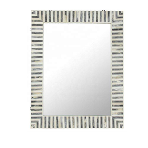 Espejo de Pared Rectangular Contemporáneo con Incrustaciones de Hueso, Marco Azul Blanco con Diseño Chevron, Cristal Decorativo para Interiores Modernos - Product Image 2