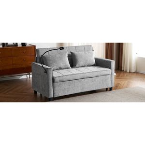 Divano Letto Estraibile da 144,5 cm con Schienale Reversibile, Tasche Laterali e Due Porte USB per Telefoni, Ideale per Spazi Ristretti - Product Image 1