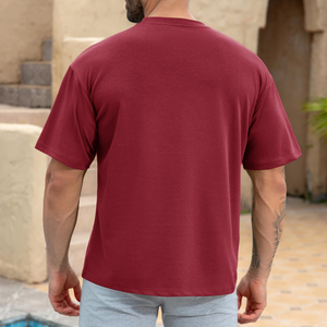 <b>Oversized</b> Men's Solid <b>Red</b> Short Sleeve T-<b>Shirt</b> Casual O-Neck Front Breathable Eco-Friendly Premium Quality 100% Cotton Jersey - Product Image 3