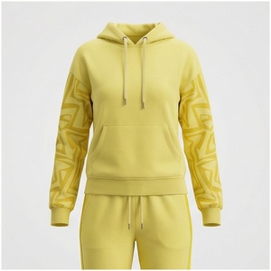 Women <b>Yellow</b> Hooded <b>Tracksuit</b> Set Full Sleeve Geometric Print Casual Autumn Wear Breathable Polyester 2-Piece Sweatshirt and - Product Image 1