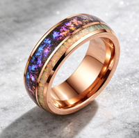 Roségold Wolframcarbid-Ring mit Sternenhimmel- und Opal-Einlage, Polierte Kante, Komfortabler Ehering, Verlobungs- und Versprechensschmuck