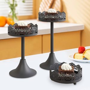 3 Piece Black Aluminium Dessert Tray Set Multipurpose Cupcake & <b>Cookie</b> Display Stand Elegant Photo Props for Weddings - Product Image 1