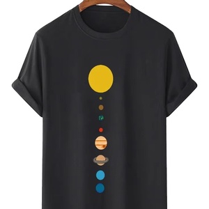 Camiseta de manga corta con cuello redondo para hombre con estampado personalizado 100% algodón prelavado preencogido Anti-Pilling Casual Top negro tejido de seda - Product Image 5