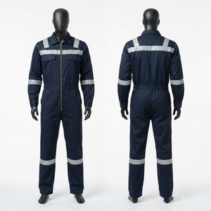 Premium 240 GSM Poly Cotton Cover All <b>Work</b> Coverall Navy Reflective Tape Custom Embroidery Print Wear CE Certified <b>Waterproof</b> - Product Image 1