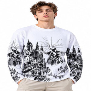 Camiseta de Manga Larga Extra Grande para Hombre con Estampado de Castillo Blanco y Negro, Cuello Redondo, Tejido de Algodón, Estilo Urbano - Product Image 4