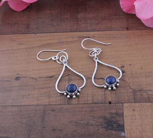 925 <b>Sterling</b> <b>Silver</b> Gold Plated Blue Lace Agate Vintage Drop Earrings | Wholesale Handcrafted Open Teardrop Anniversary Party - Product Image 6