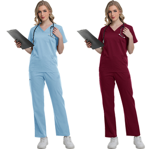 Quick Drying Woven Polyester Hospital <b>Scrub</b> Uniform <b>Set</b> Soft Touch Nurse USA Style V Neck <b>Scrub</b> <b>Set</b> for Women Needle Detection - Product Image 5
